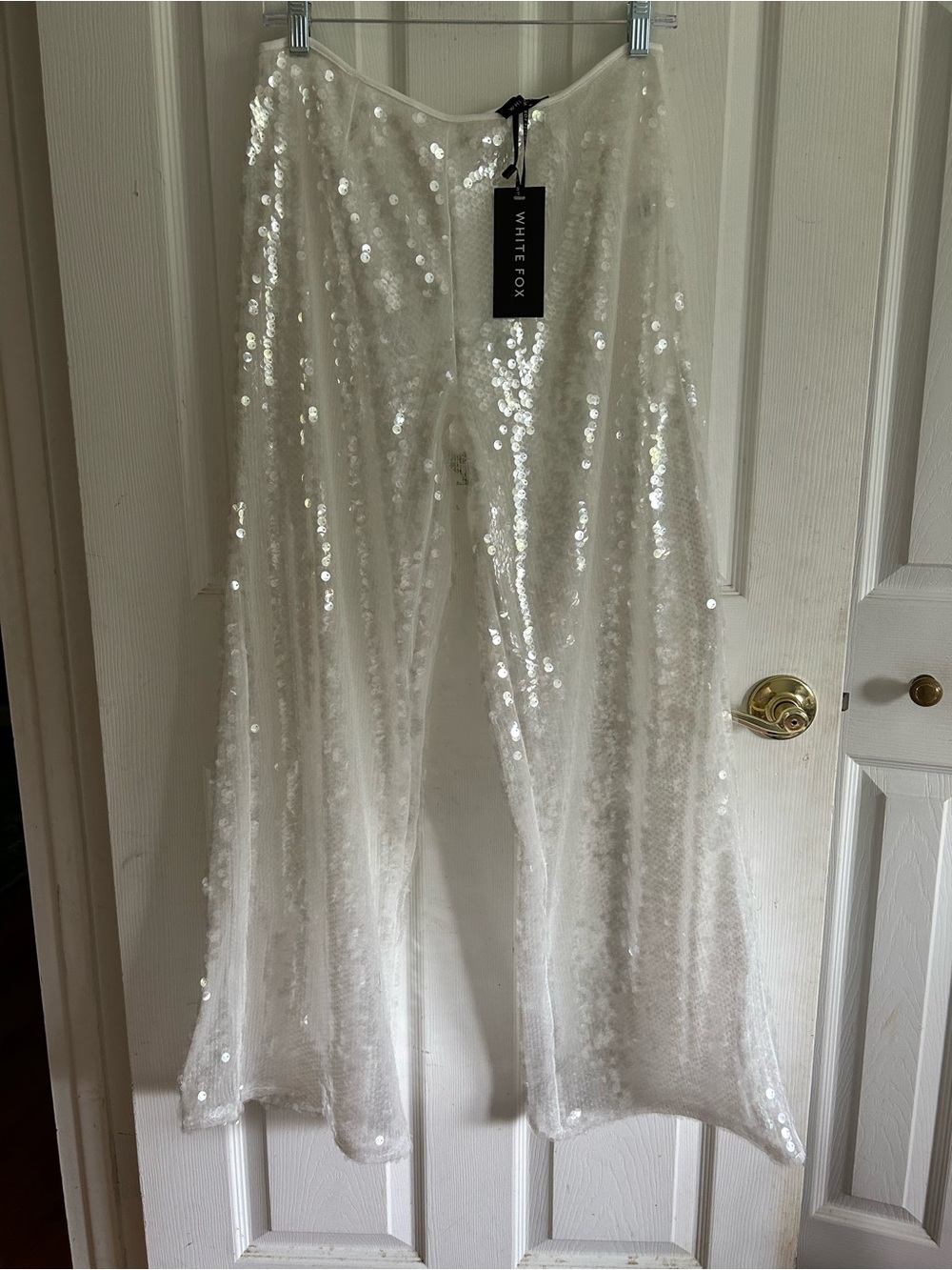 NWT White Fox Boutique Ivory Sequin Wide-Leg Pants - Picture 2 of 4